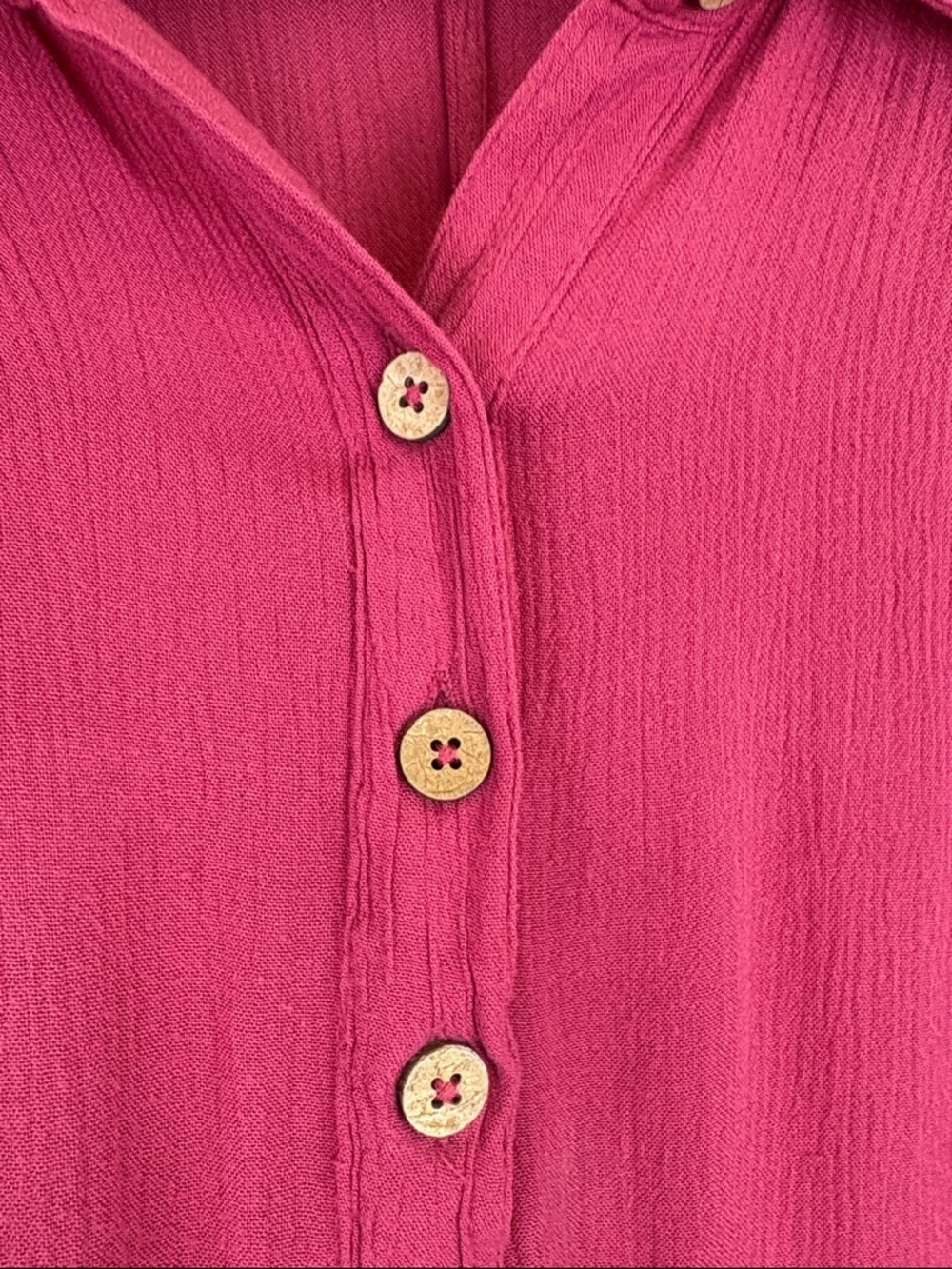 Free People Pink Gauze Button Front Peplum Top XL Boho Flowy Raw Hem Blouse - Picture 4 of 11